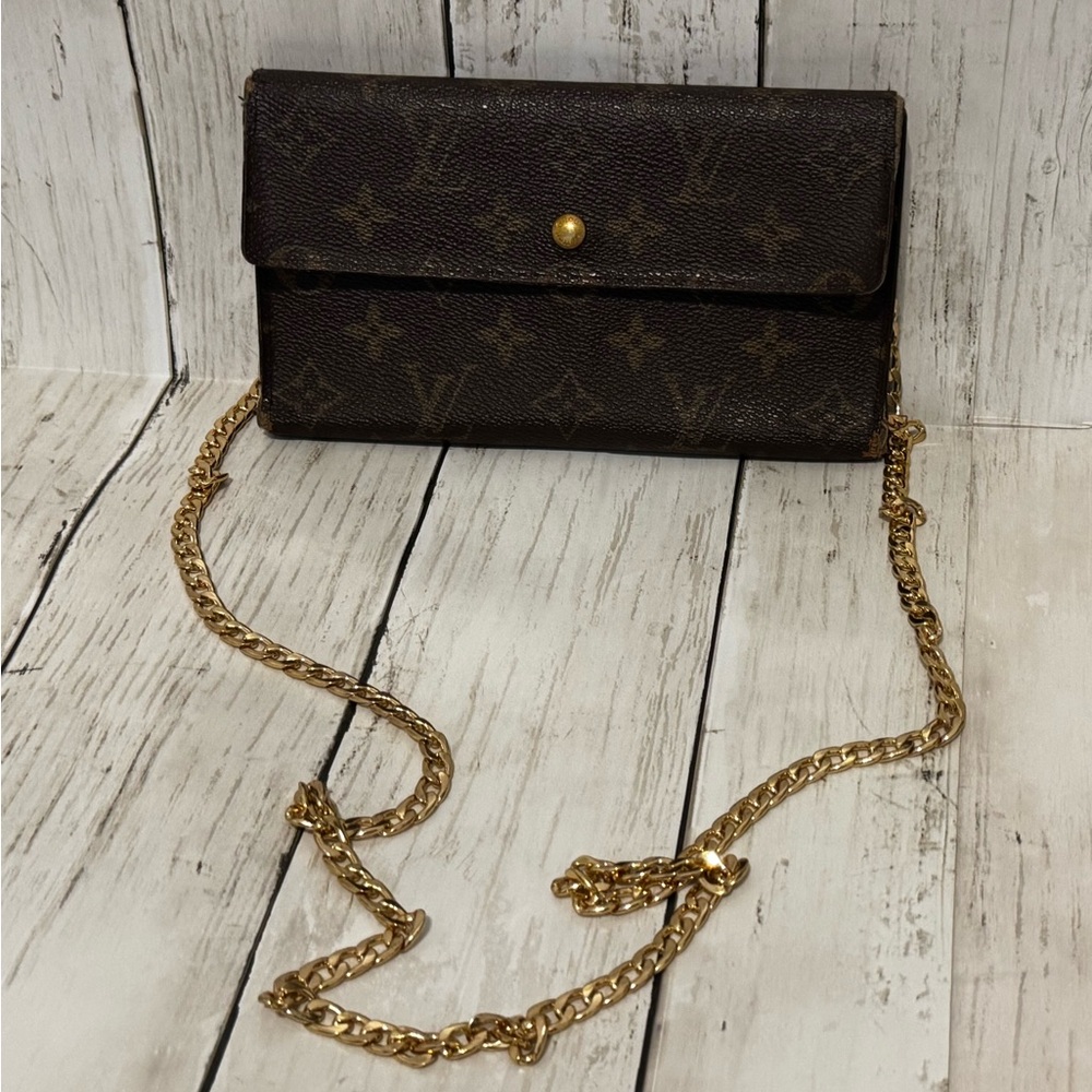 Louis Vuitton Monogram Clutch with Gold Chain